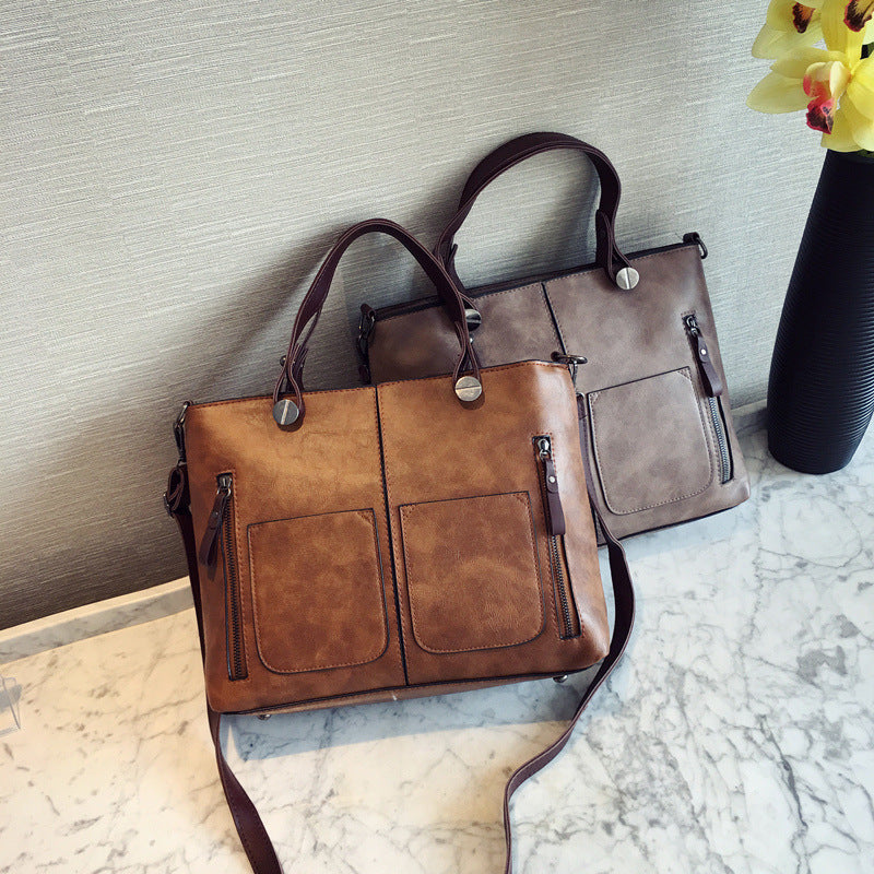 double pocket single shoulder diagonal handbag fashion retro pu oil leather tide bag