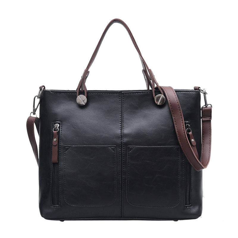 double pocket single shoulder diagonal handbag fashion retro pu oil leather tide bag
