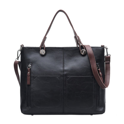 double pocket single shoulder diagonal handbag fashion retro pu oil leather tide bag