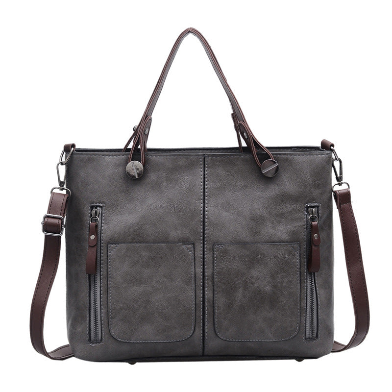 double pocket single shoulder diagonal handbag fashion retro pu oil leather tide bag