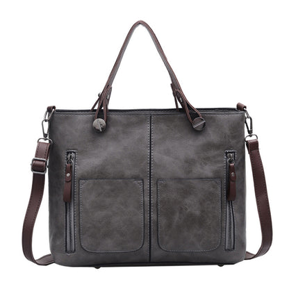 double pocket single shoulder diagonal handbag fashion retro pu oil leather tide bag
