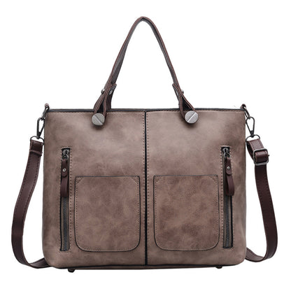 double pocket single shoulder diagonal handbag fashion retro pu oil leather tide bag