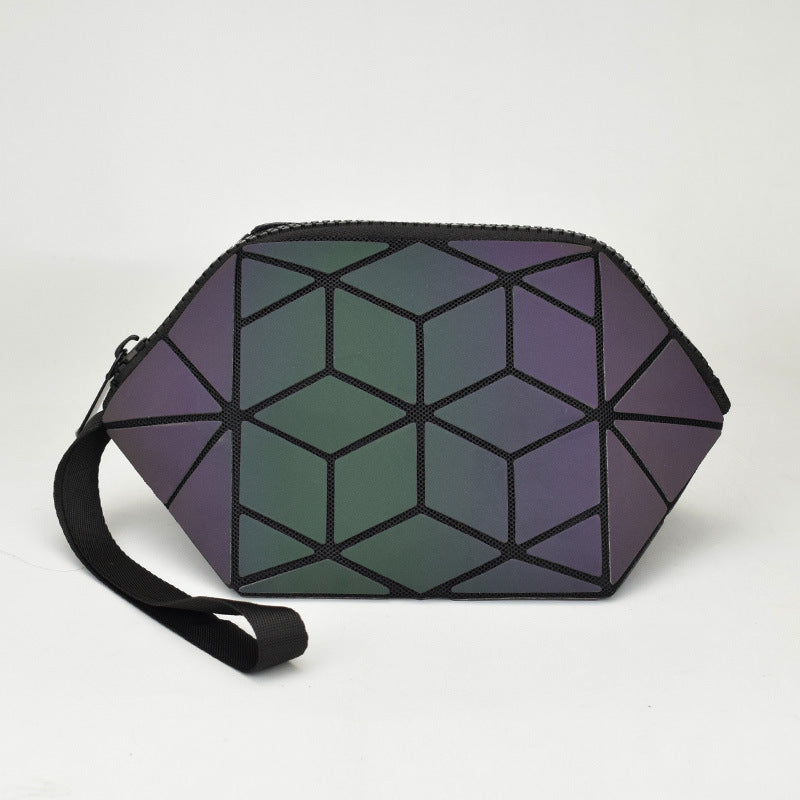 geometri rhombus cosmetic bag shell color changing clutch