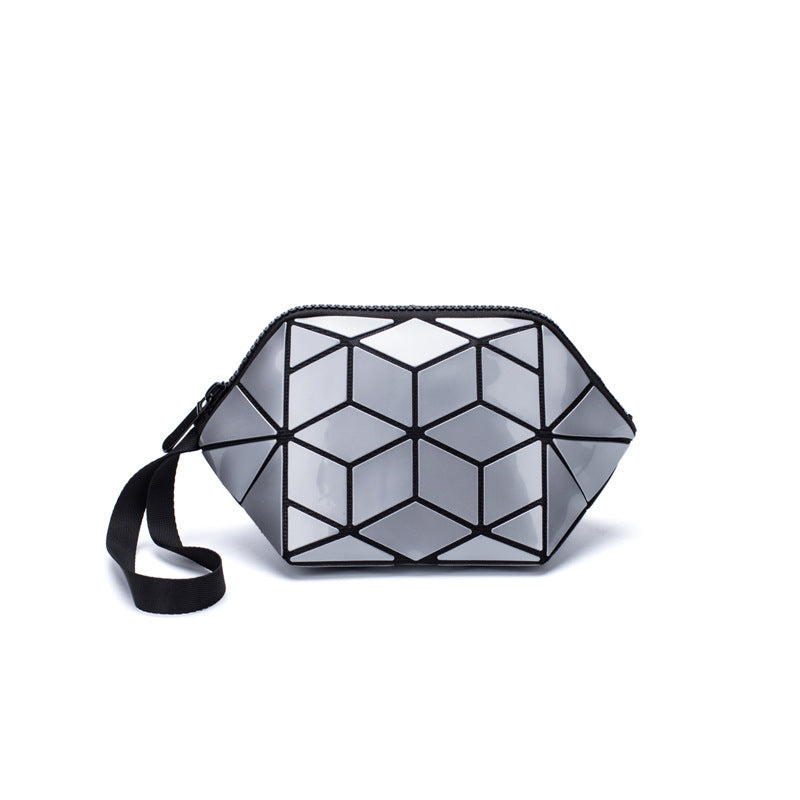 geometri rhombus cosmetic bag shell color changing clutch