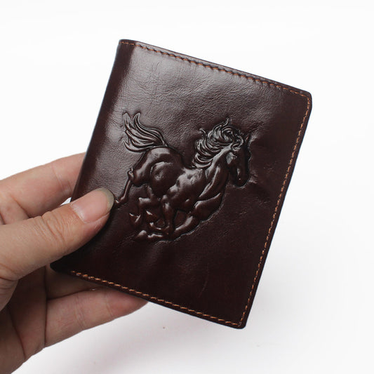 antimagnetic simple leather mens wallet with retro embossed