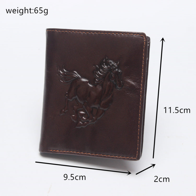 antimagnetic simple leather mens wallet with retro embossed