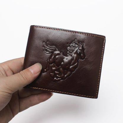 antimagnetic simple leather mens wallet with retro embossed