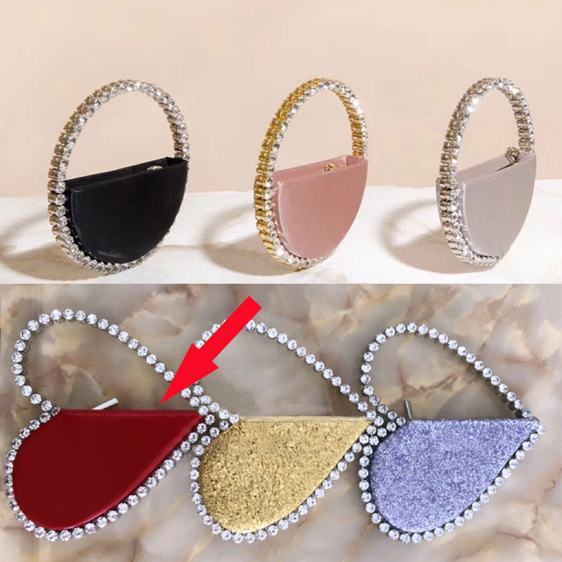 diamond studded dinner bag with diamond heart shaped clutch