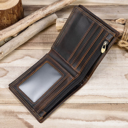 vintage wallet leather short wallet zipper coin bag first layer cowhide bi fold wallet