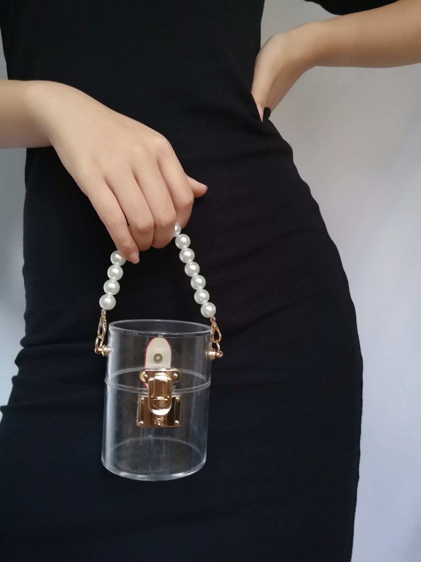 new pearl portable transparent acrylic bucket bag