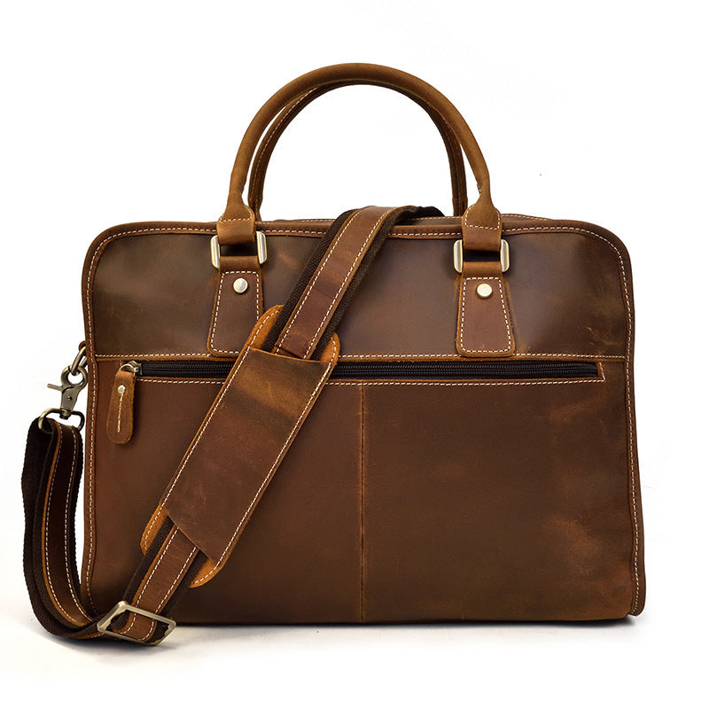 mens crazy horse leather retro commuter business bag