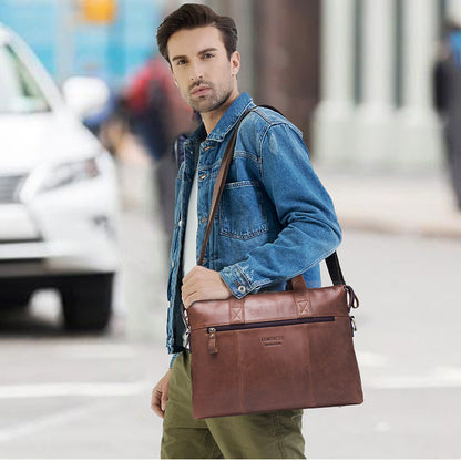 leather mens one shoulder messenger business briefcase