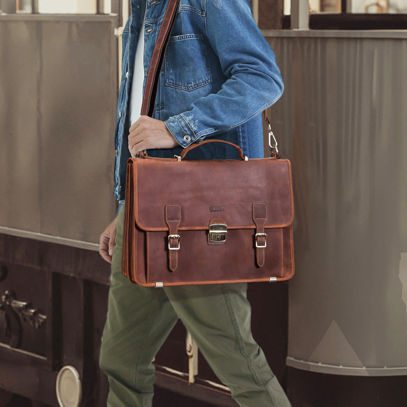 14 inch laptop leather mens business briefcase