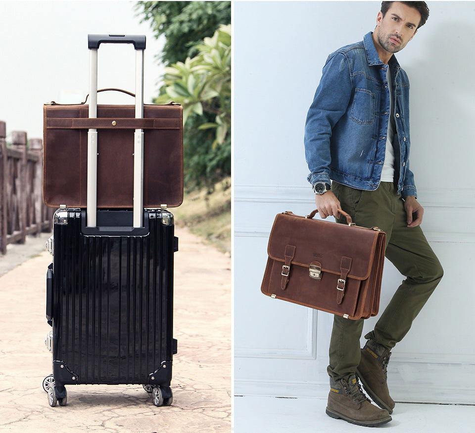 14 inch laptop leather mens business briefcase
