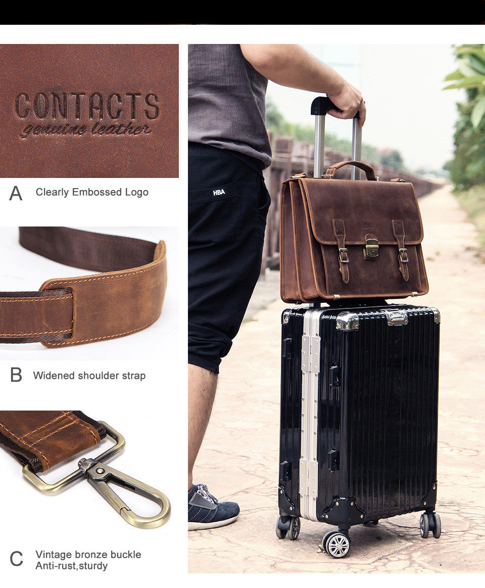 14 inch laptop leather mens business briefcase