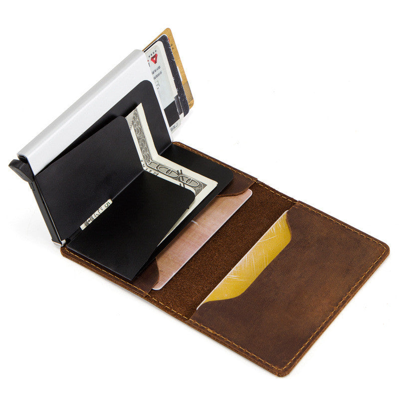 cowhide card holder card holder rfid leather automatic card box