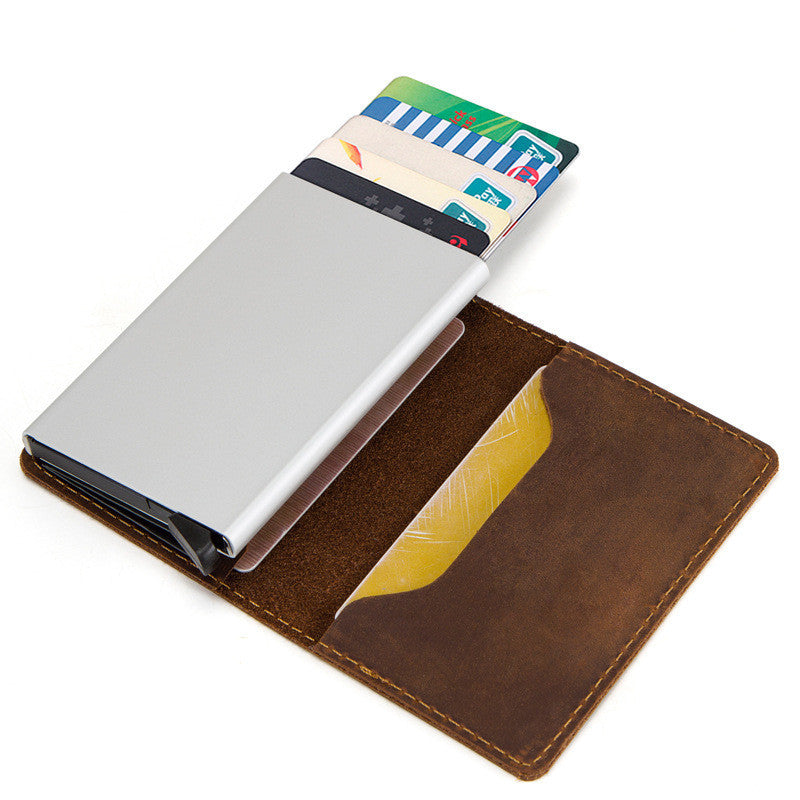 cowhide card holder card holder rfid leather automatic card box