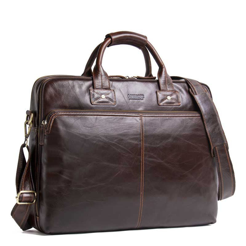 casual leather business briefcase large capacity mens shoulder bag