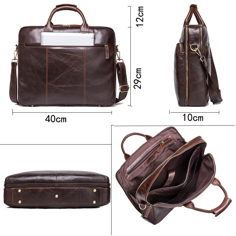 casual leather business briefcase large capacity mens shoulder bag