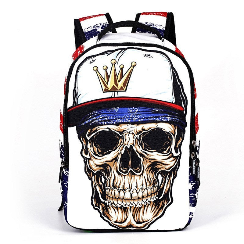 trendy skull head travel sports backpack student school bag