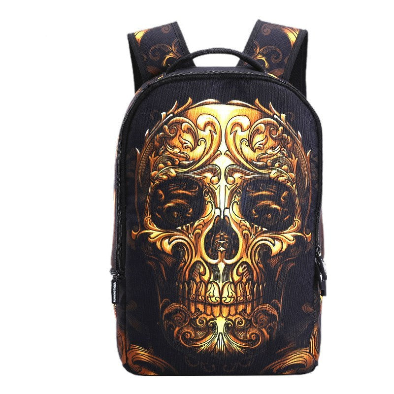 trendy skull head travel sports backpack student school bag