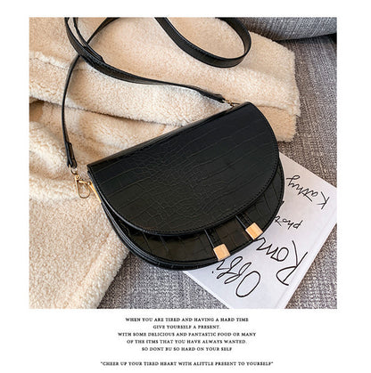 Pattern Wide Shoulder Strap Crossbody Small Bag Semicircle Saddle Bag