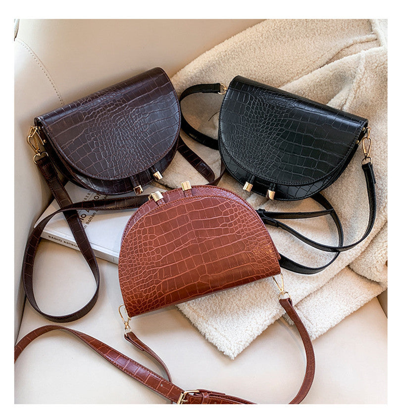 Pattern Wide Shoulder Strap Crossbody Small Bag Semicircle Saddle Bag