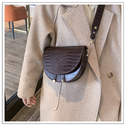Pattern Wide Shoulder Strap Crossbody Small Bag Semicircle Saddle Bag