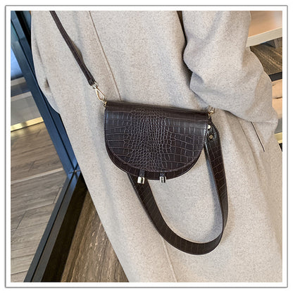 Pattern Wide Shoulder Strap Crossbody Small Bag Semicircle Saddle Bag