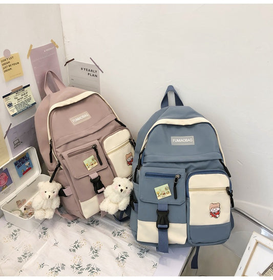 college style ins color matching casual double pocket student schoolbag