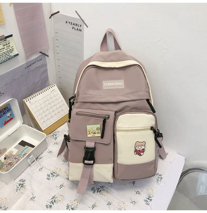 college style ins color matching casual double pocket student schoolbag