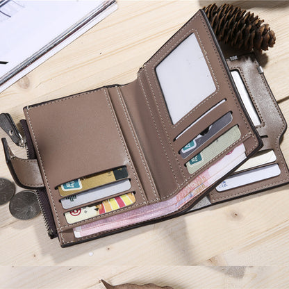 fashion zipper mens short wallet with vertical iron edge