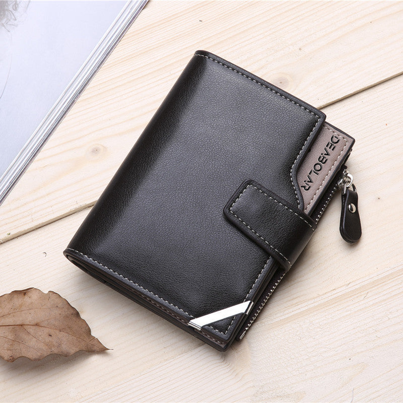 fashion zipper mens short wallet with vertical iron edge