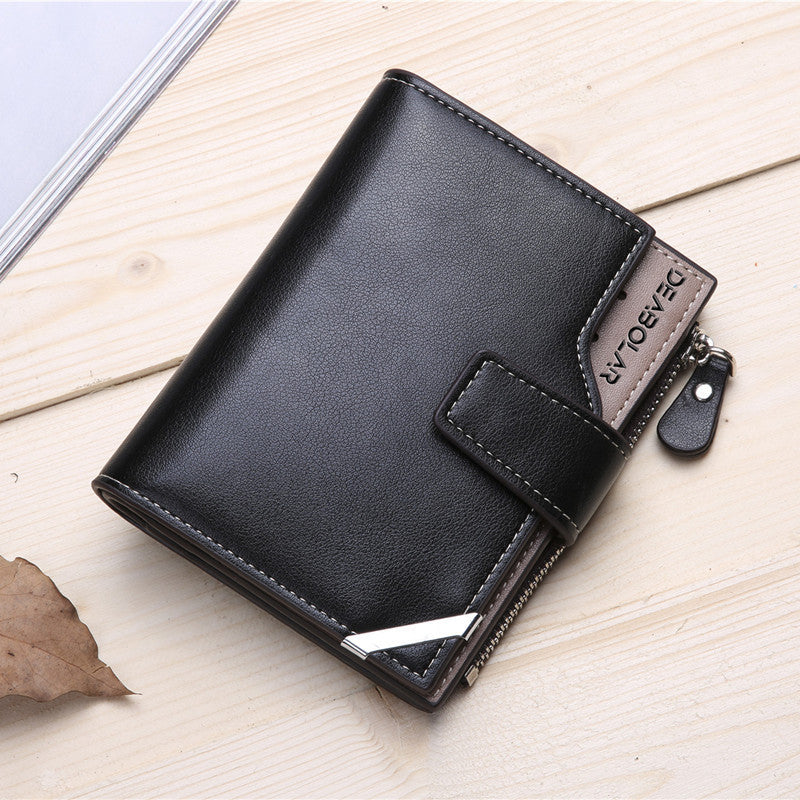 fashion zipper mens short wallet with vertical iron edge