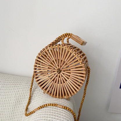 bamboo woven ladys small round bag