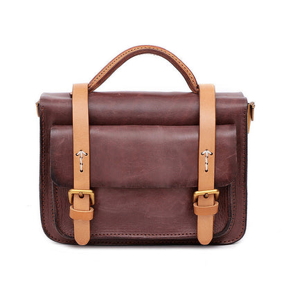 crossbody shoulder bag vegetable tanned leather shoulder bag multifunctional retro leather handbag