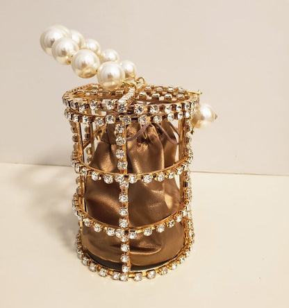 rhinestone basket bird cage dinner bag