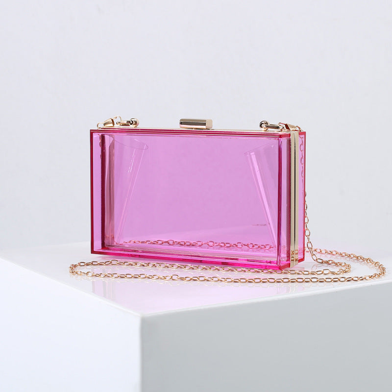 fashion female bag small square bag summer candy color transparent box bag dinner bag chain bag