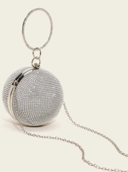 mini rhinestone covered ball design dinner bag