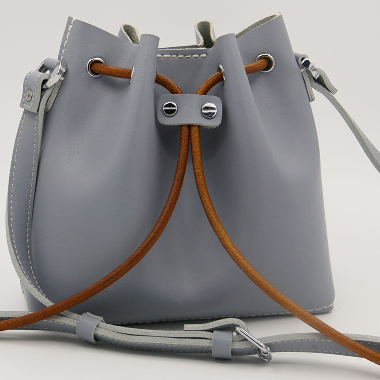 leather hand stitched bucket bag