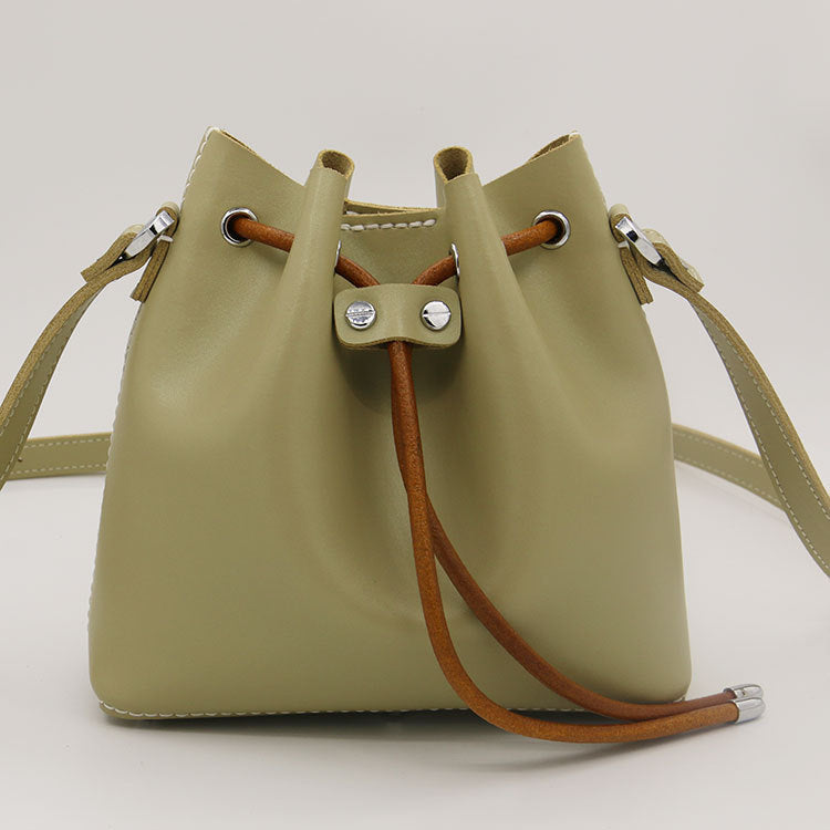 leather hand stitched bucket bag