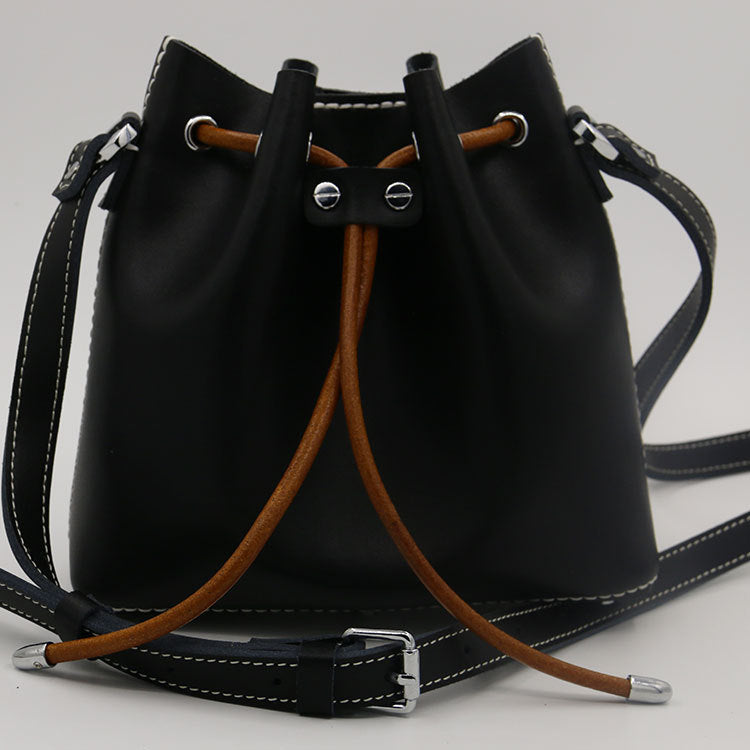 leather hand stitched bucket bag