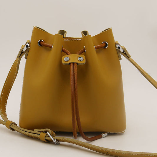 leather hand stitched bucket bag