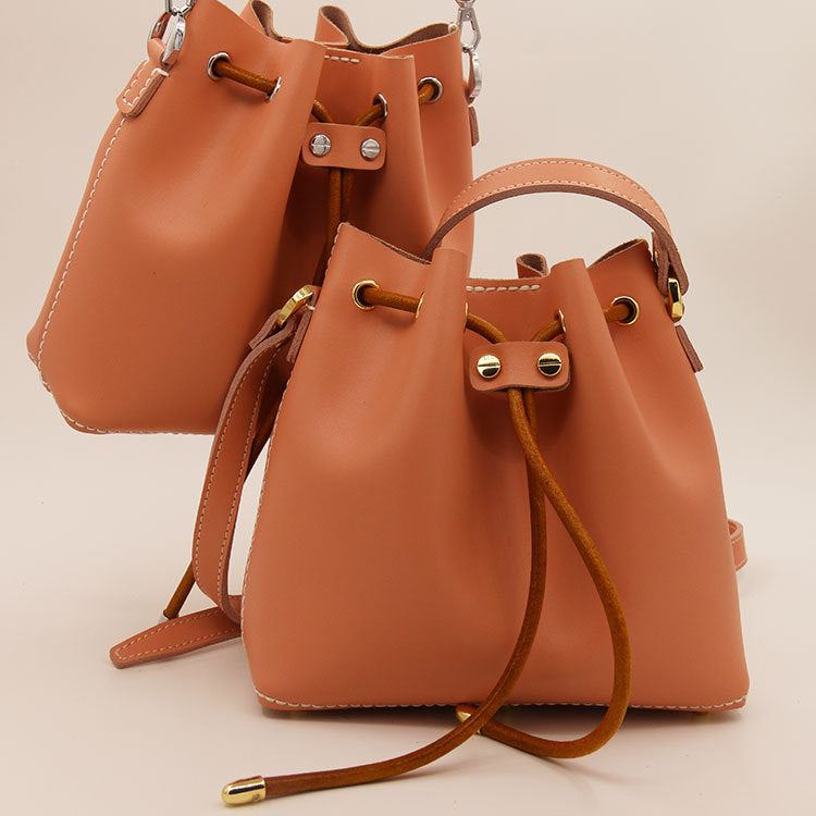 leather hand stitched bucket bag