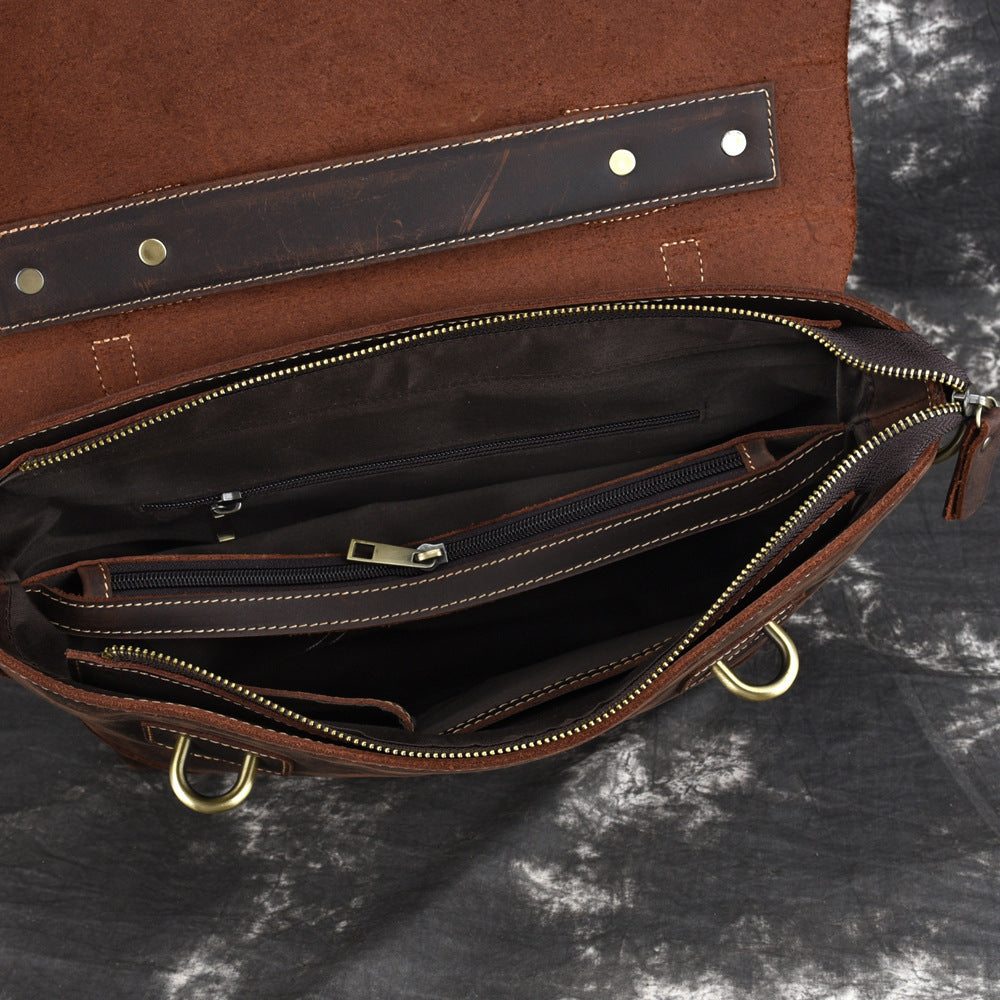 leather retro mens bag briefcase single shoulder messenger