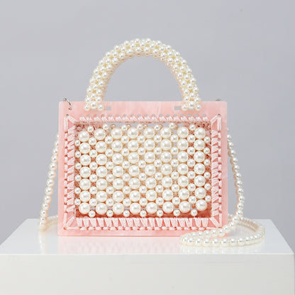 new handmade beaded woven pearl transparent acrylic one shoulder diagonal handbag