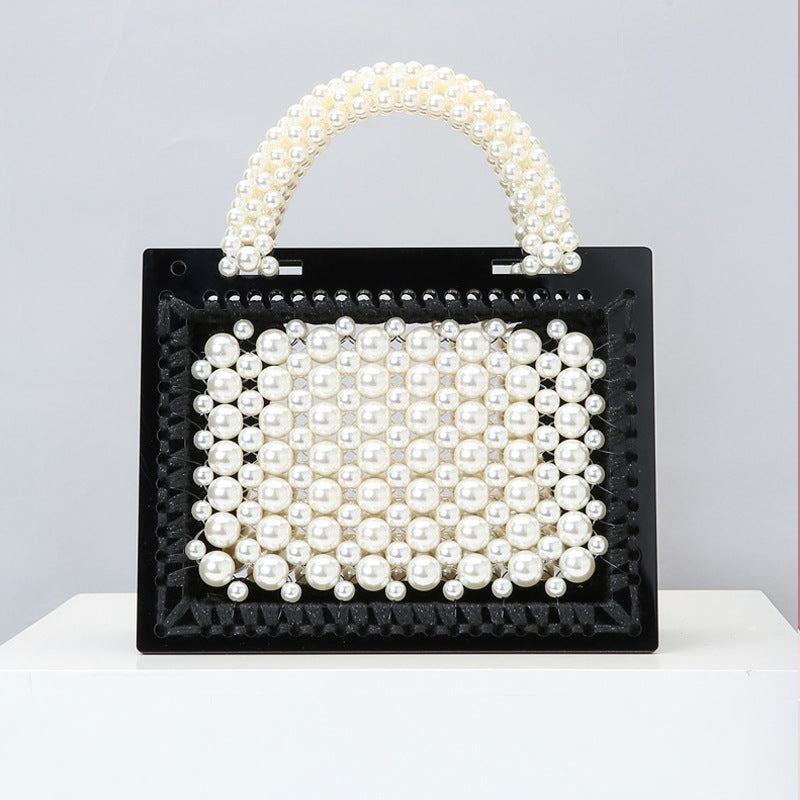 new handmade beaded woven pearl transparent acrylic one shoulder diagonal handbag