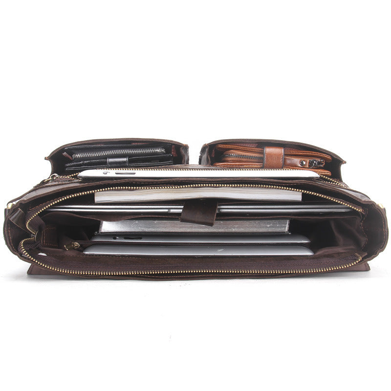 leather business briefcase large capacity diagonal bag