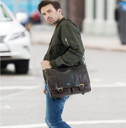 leather business briefcase large capacity diagonal bag