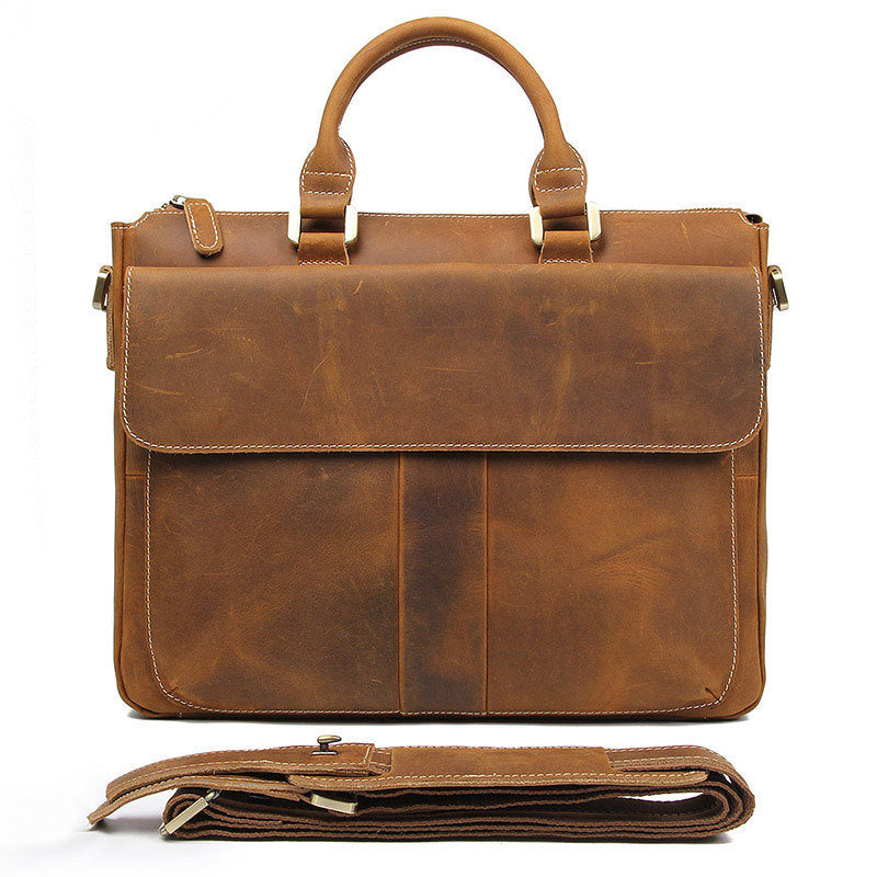 retro crazy horse leather crossbody briefcase